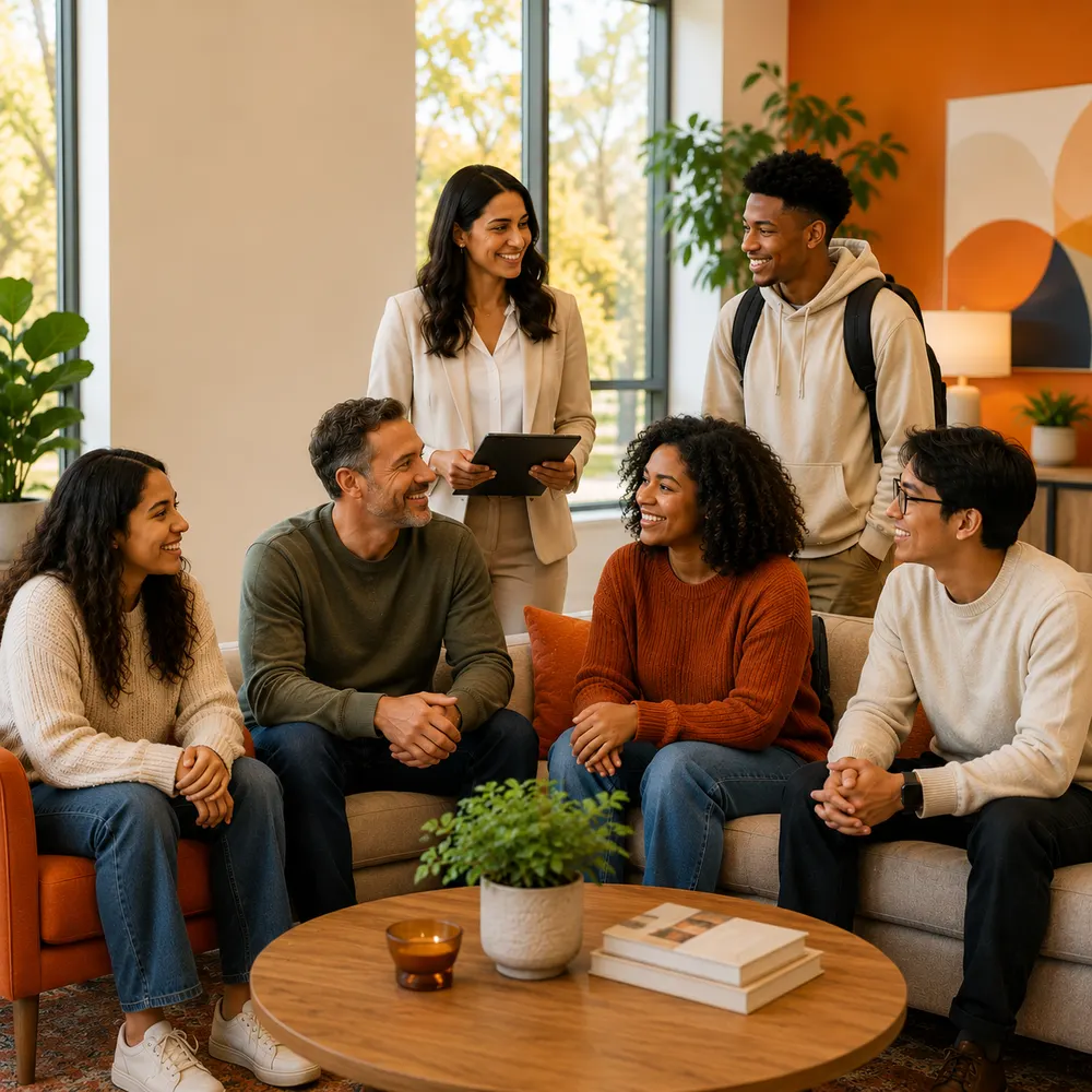 PMI Wellness Group — diverse patients in a welcoming psychiatric care setting